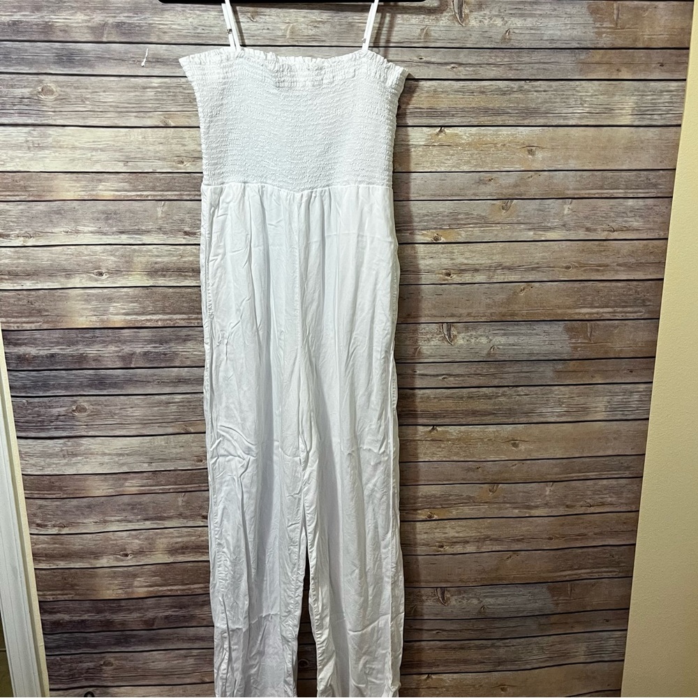 Bella Dahl Smocked White Jumpsuit Romper Size Large C2